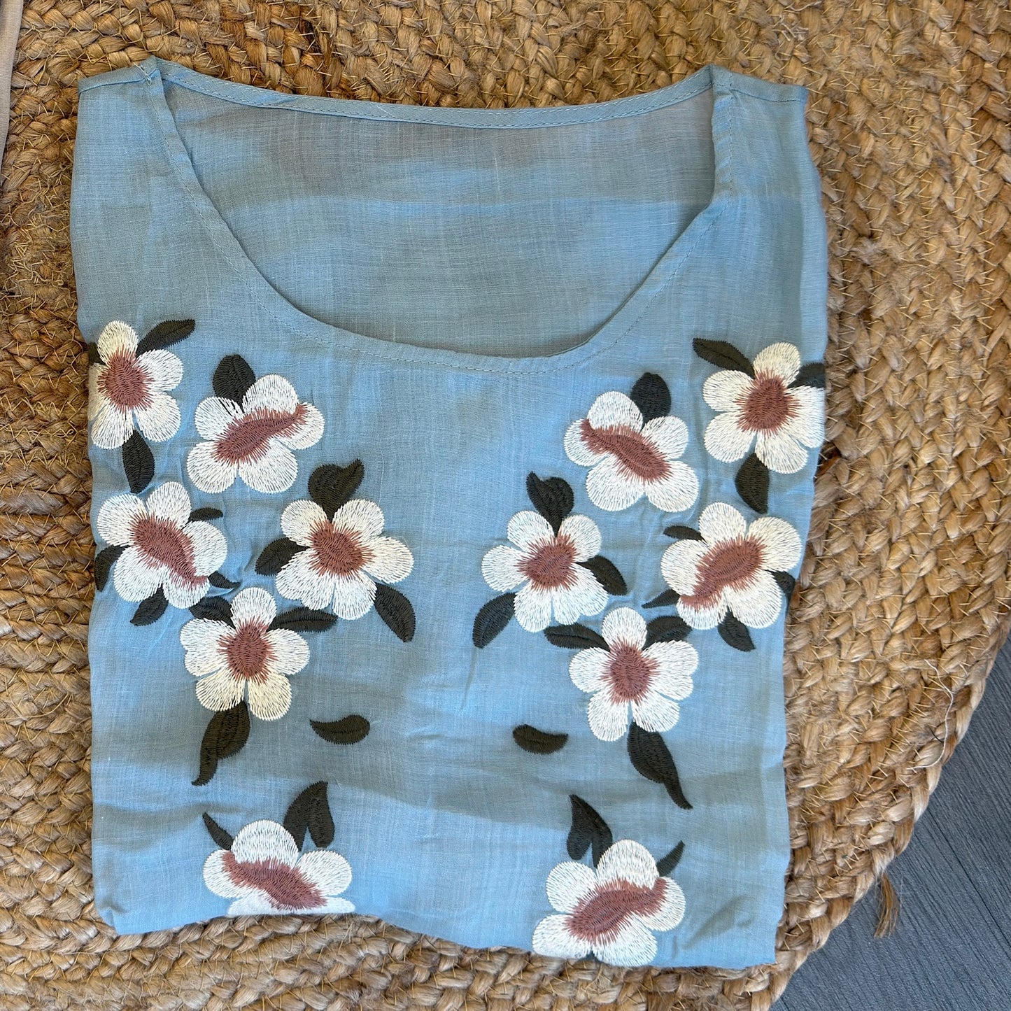 PREMIUM PURE LINEN FLOWER EMBROIDERY  TOP