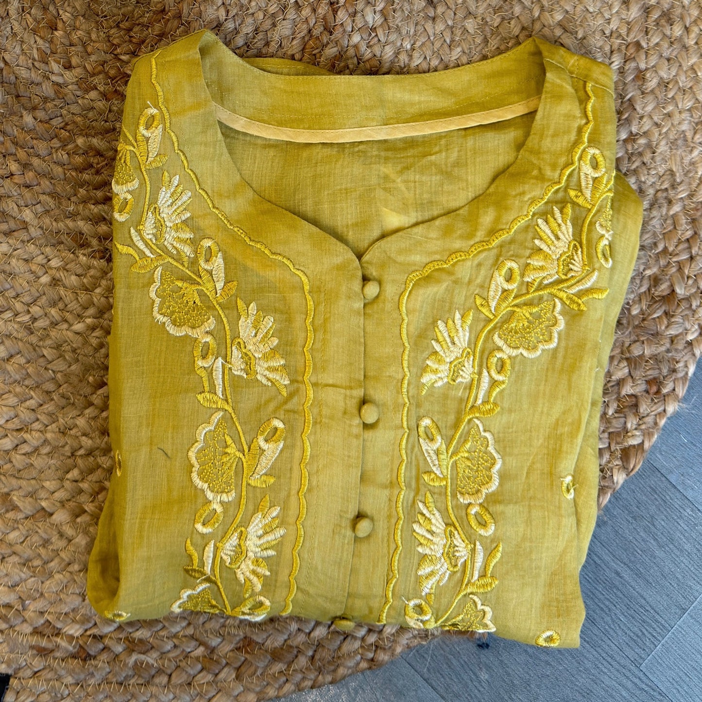 PREMIUM PURE LINEN V NECK EMBROIDERY  TOP