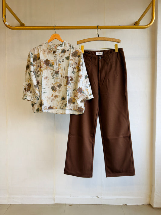 PRINT  TOP  WITH STRAIGHT FIT PANT SET