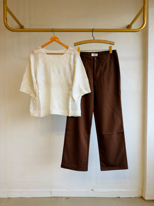 EMBROIDERY  TOP  WITH STRAIGHT FIT PANT SET