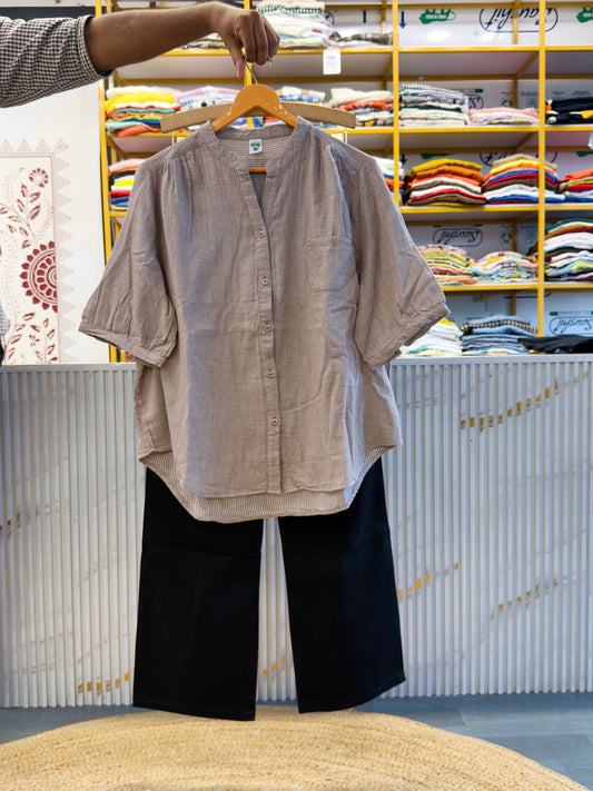 PURE MUL COTTON SMALL CHEX TOP   WITH BELL BOTTOM FIT TROUSER PANT SET