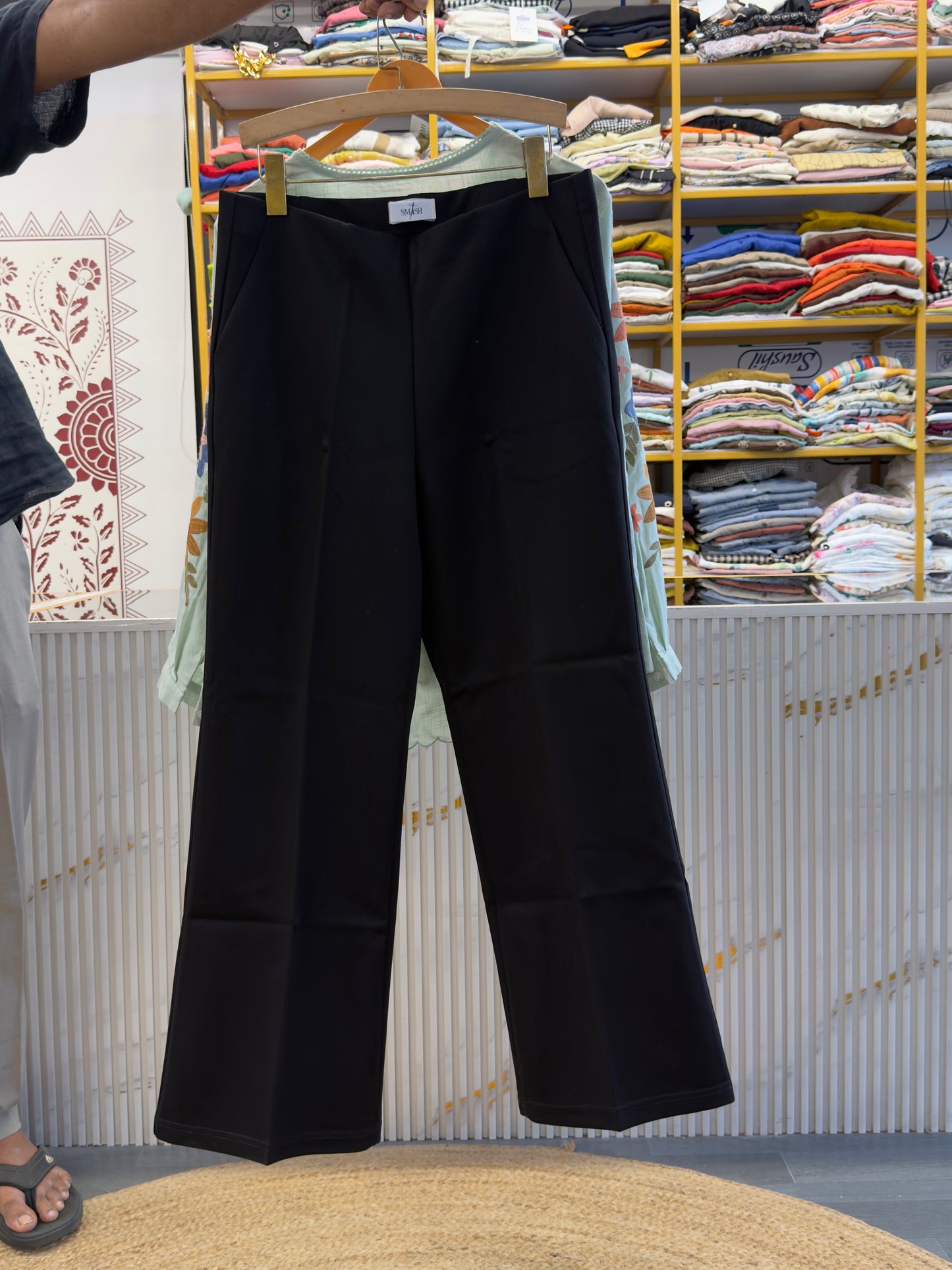 SEA GREEN COTTON EMBROIDERY TOP WITH BELL BOTTOM PANT SET