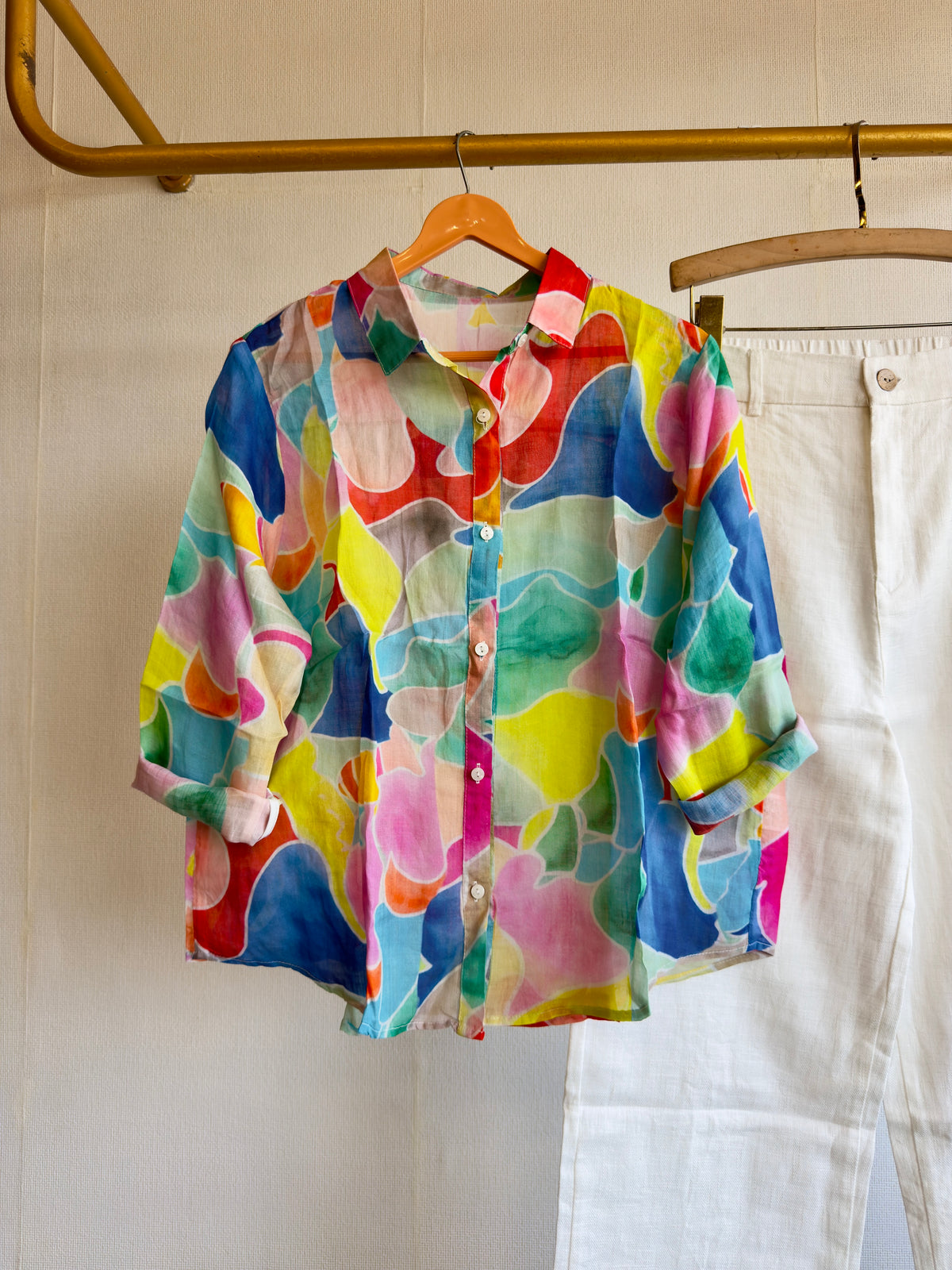 LINEN PRINT  SHIRT WITH LINEN STRAIGHT PANT SET