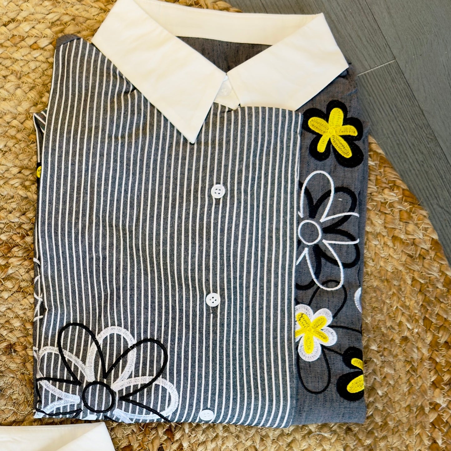 BEST SELLER STRIPS COTTON EMBROIDERY SIDE KNOT SHIRT