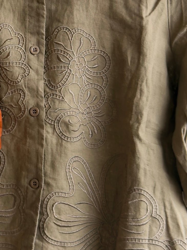 LINEN  FLOWER CUTWORK EMBROIDERY TOP