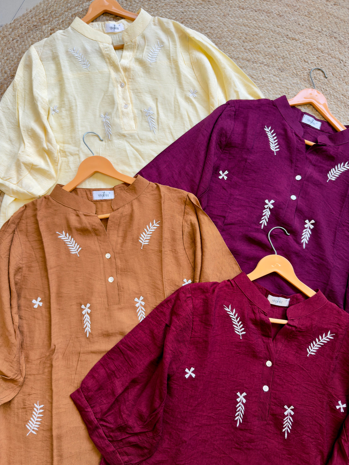 CASUAL LEAF EMBROIDERY LONG  TOP