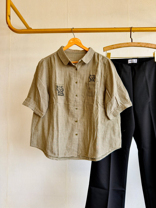 STRIP MUL COTTON EMBROIDERY SHIRT