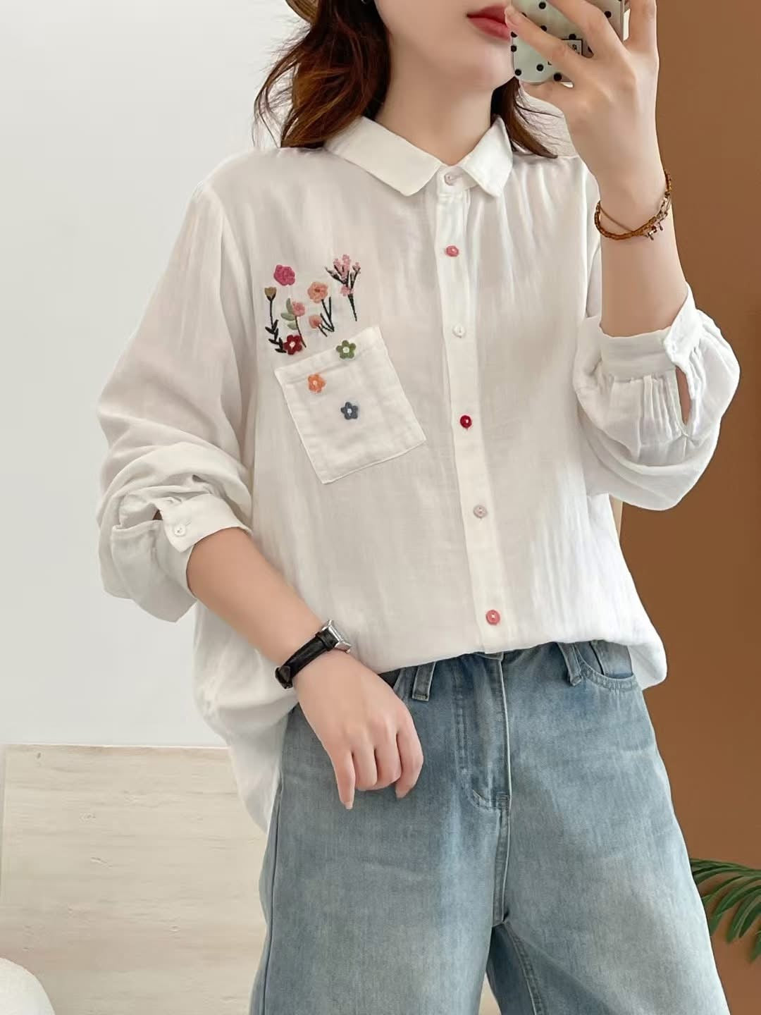 WHITE EMBROIDERY PURE SOFT MUL COTTON TOP