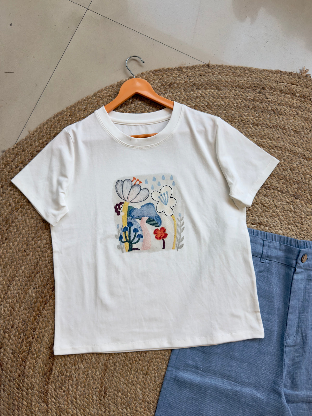 TRENDING COLOUR COTTON PRINT TSHIRT WITH LINEN STRAIGHT PANT SET