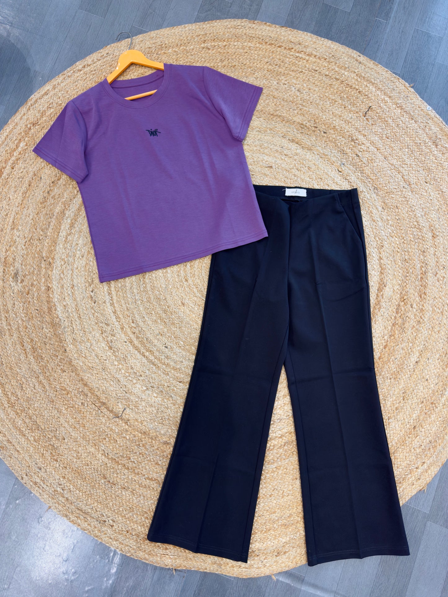 CASUAL EMBROIDERY TSHIRT  WITH BELL BOTTOM  PANT SET