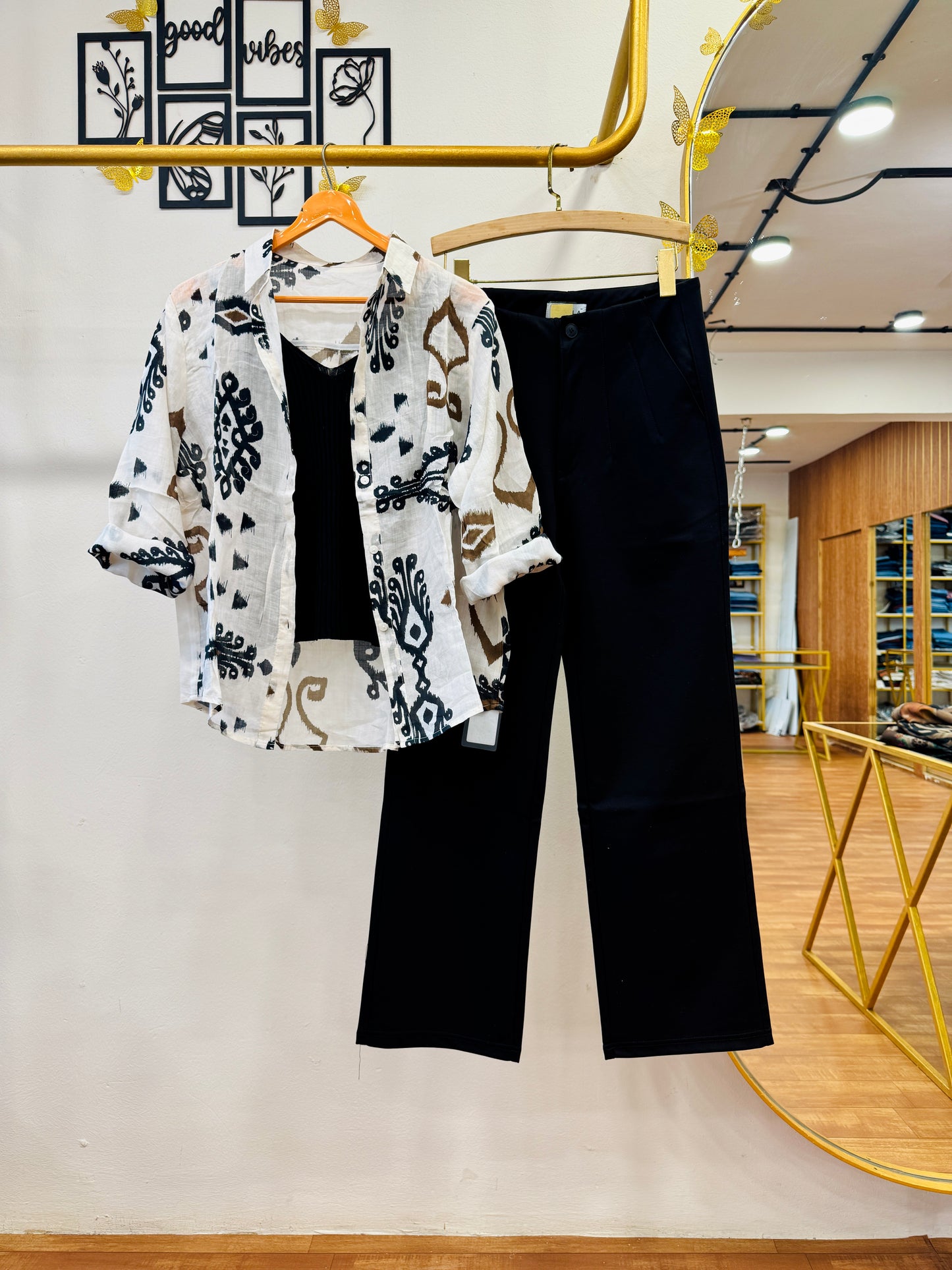 PRINTED LINEN SHIRT SPAGHETTI WITH STRAIGHT TROUSER PANT SET