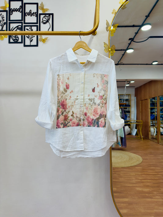 WHITE PRINTED PURE MUL SOFT COTTON SHIRT