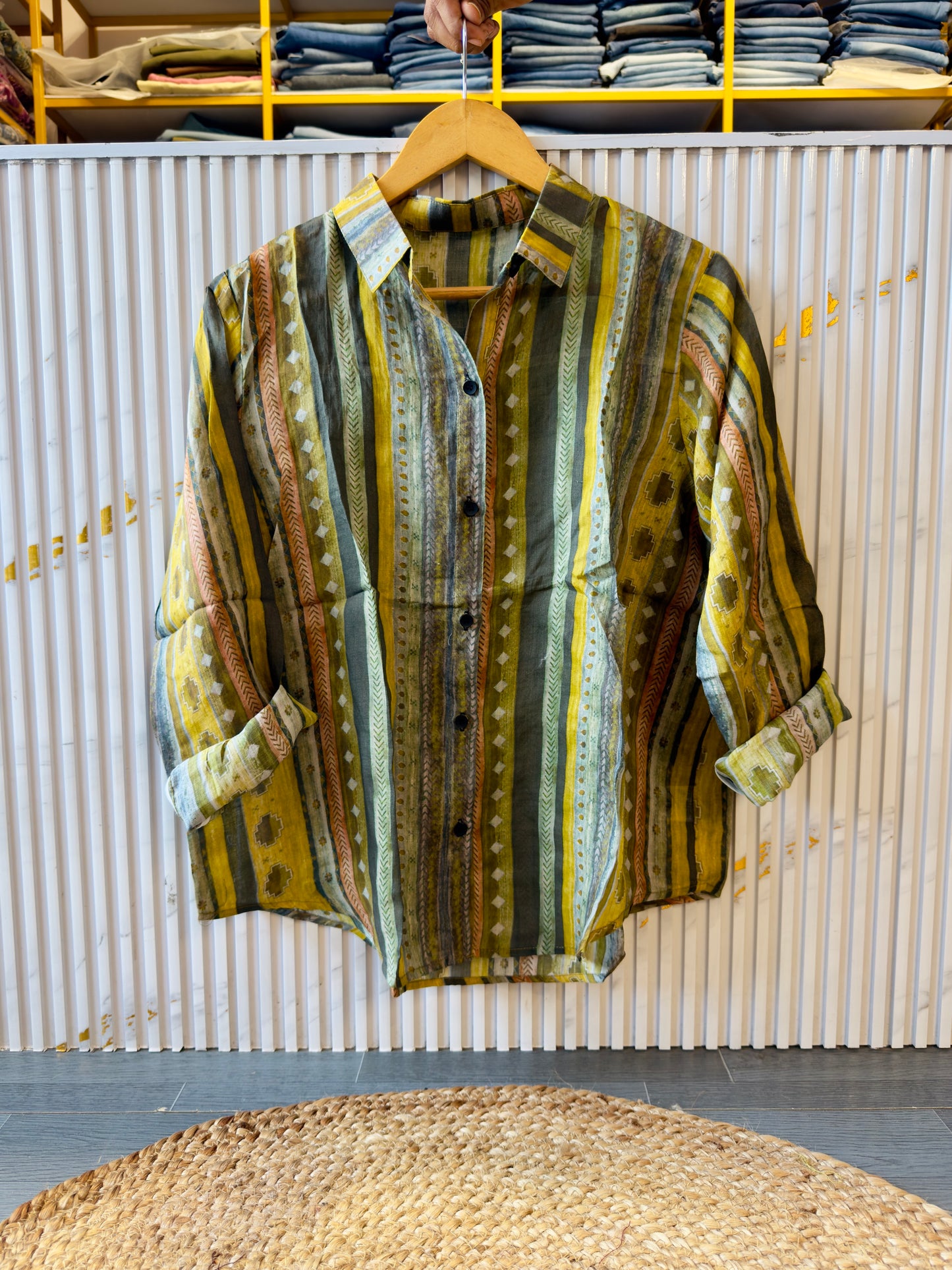 PREMIUM PURE LINEN STRIPS PRINT SHIRT