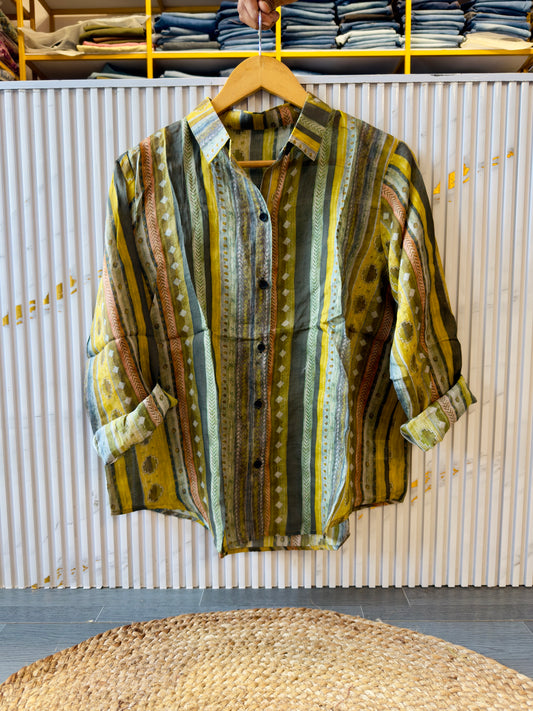 PREMIUM PURE LINEN STRIPS PRINT SHIRT