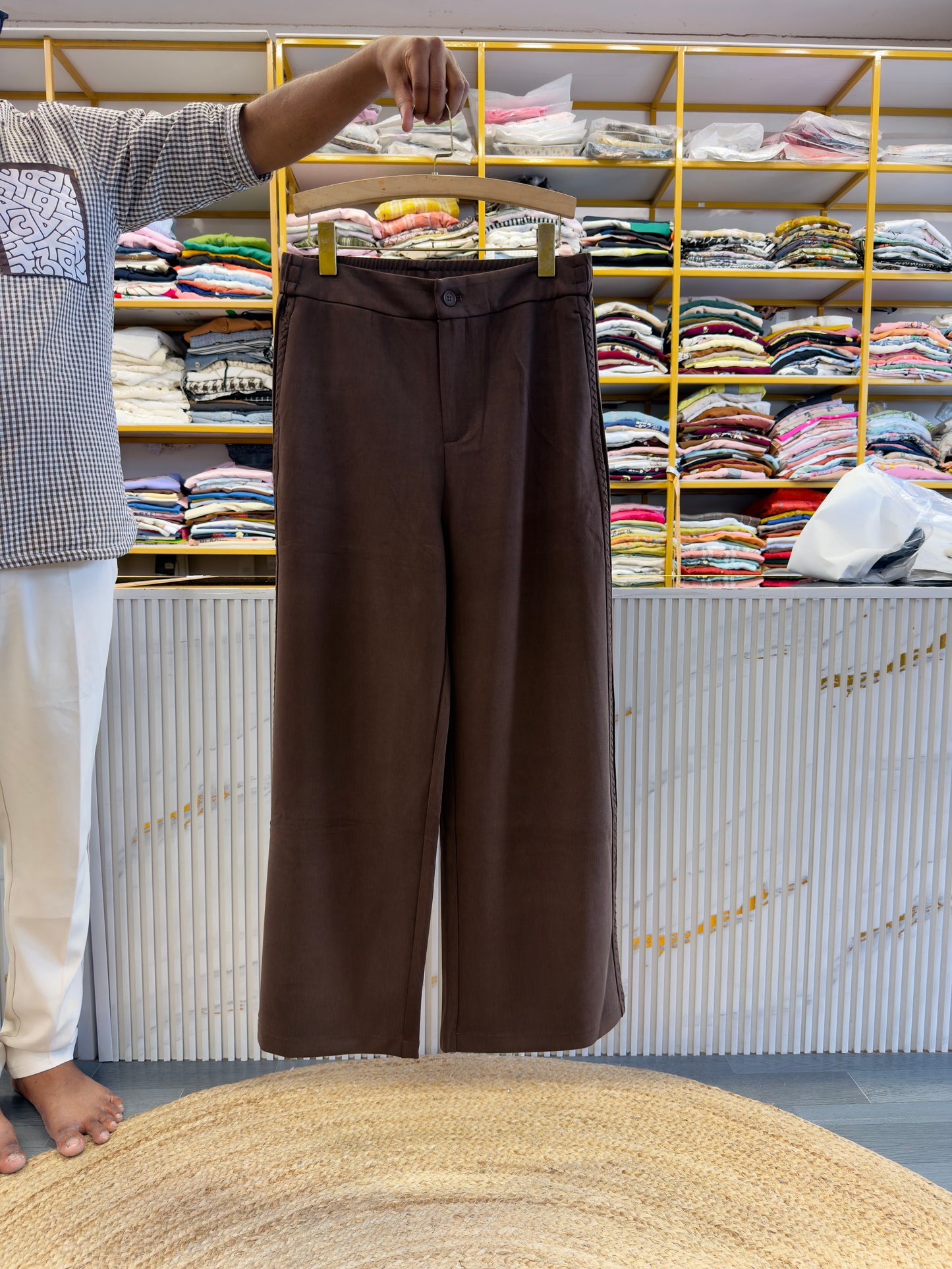COFFEE BROWN PREMIUM SOFT SIDE STRIPS DESIGN TROUSER