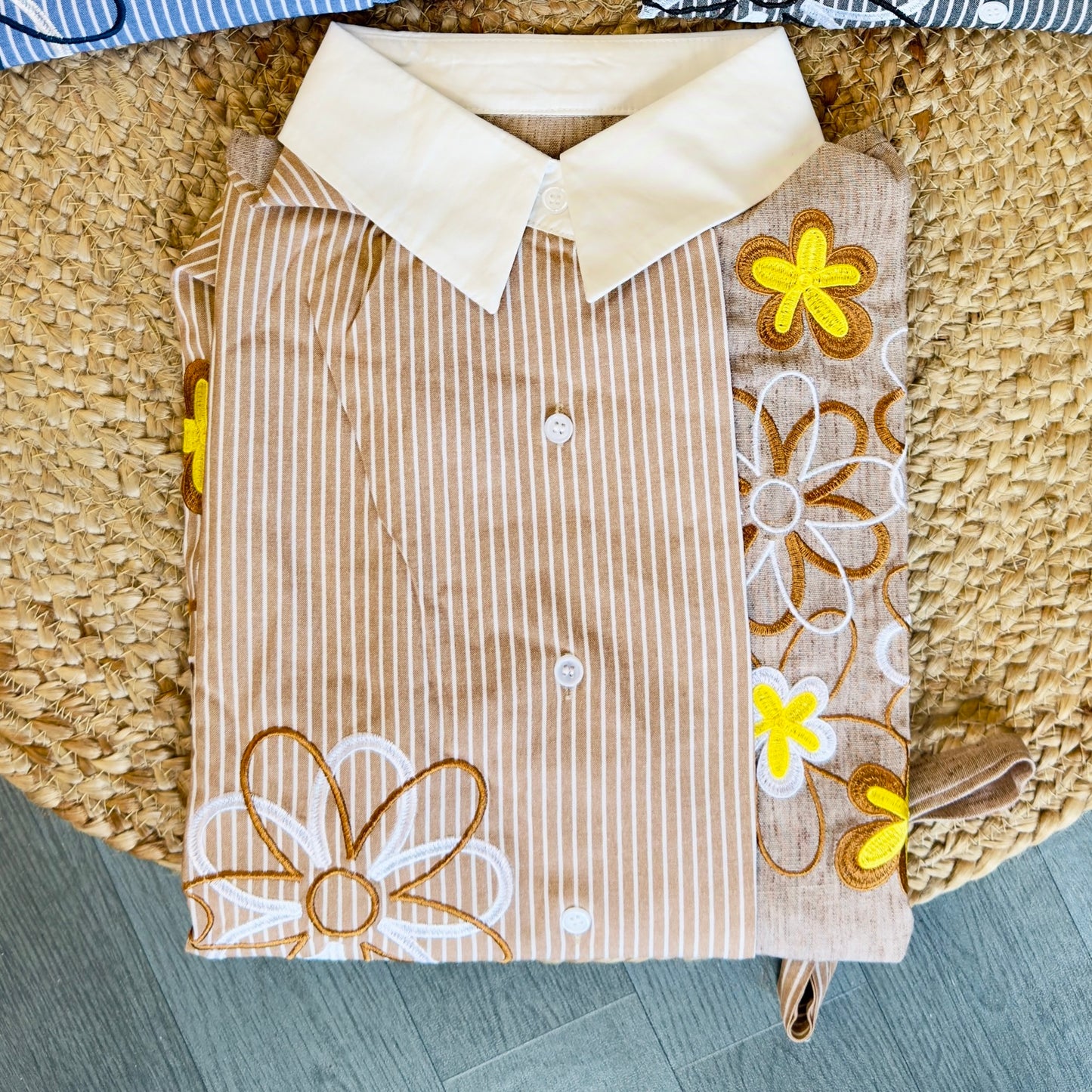 BEST SELLER STRIPS COTTON EMBROIDERY SIDE KNOT SHIRT