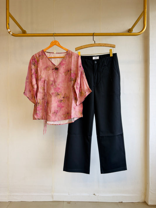 PRINT CASUAL TOP  WITH STRAIGHT FIT PANT SET