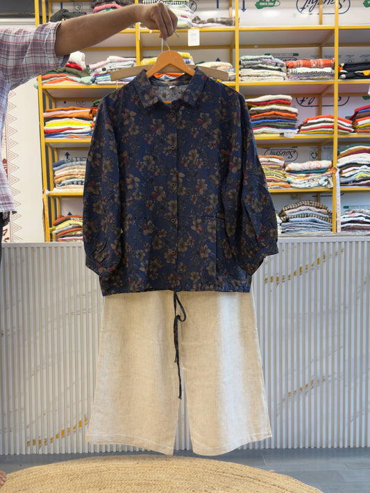 PRINT PURE COTTON TOP  WITH LINEN PANT SET