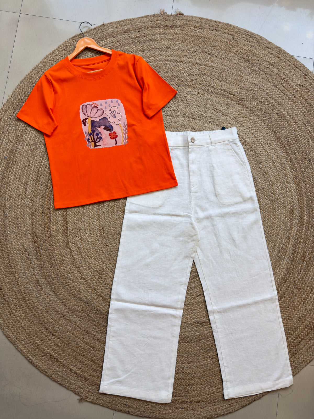 TRENDING COLOUR COTTON PRINT TSHIRT WITH LINEN STRAIGHT PANT SET