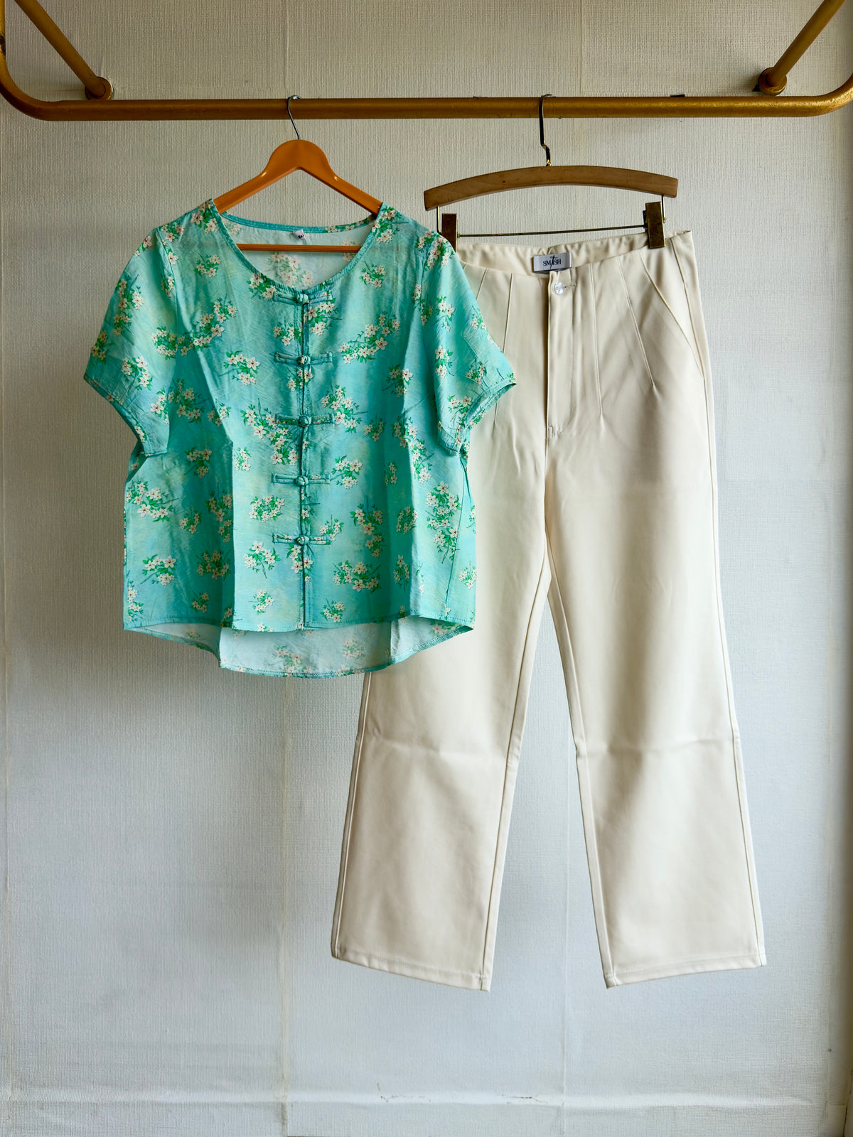 SEA GREEN PRINTED CASUAL TOP WITH STRAIGHT TROUSER PANT SET