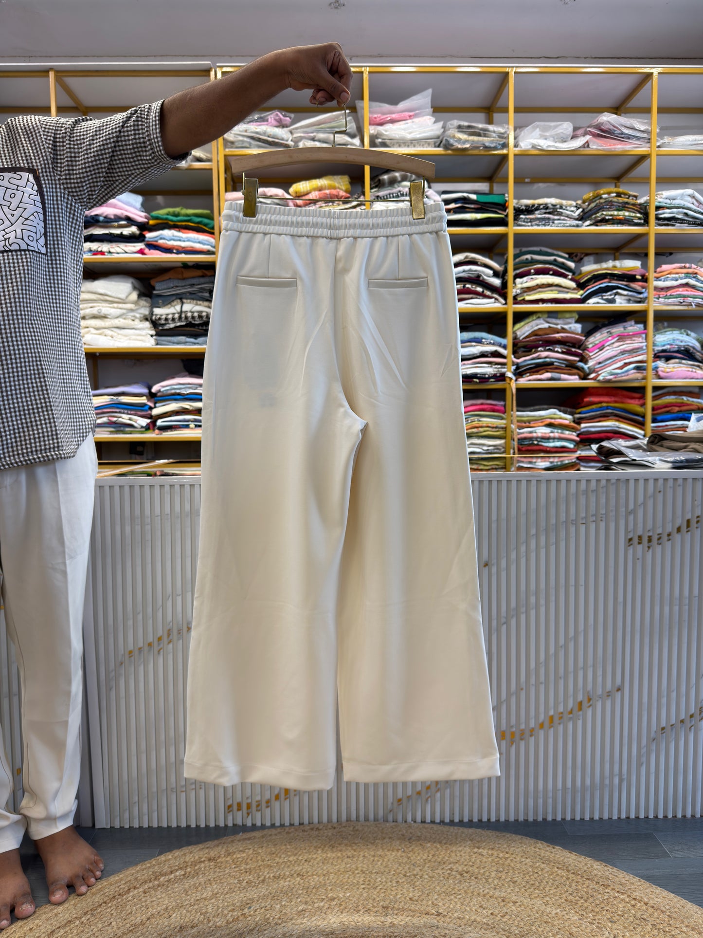 MILKY WHITE PREMIUM SOFT SIDE STRIPS DESIGN TROUSER