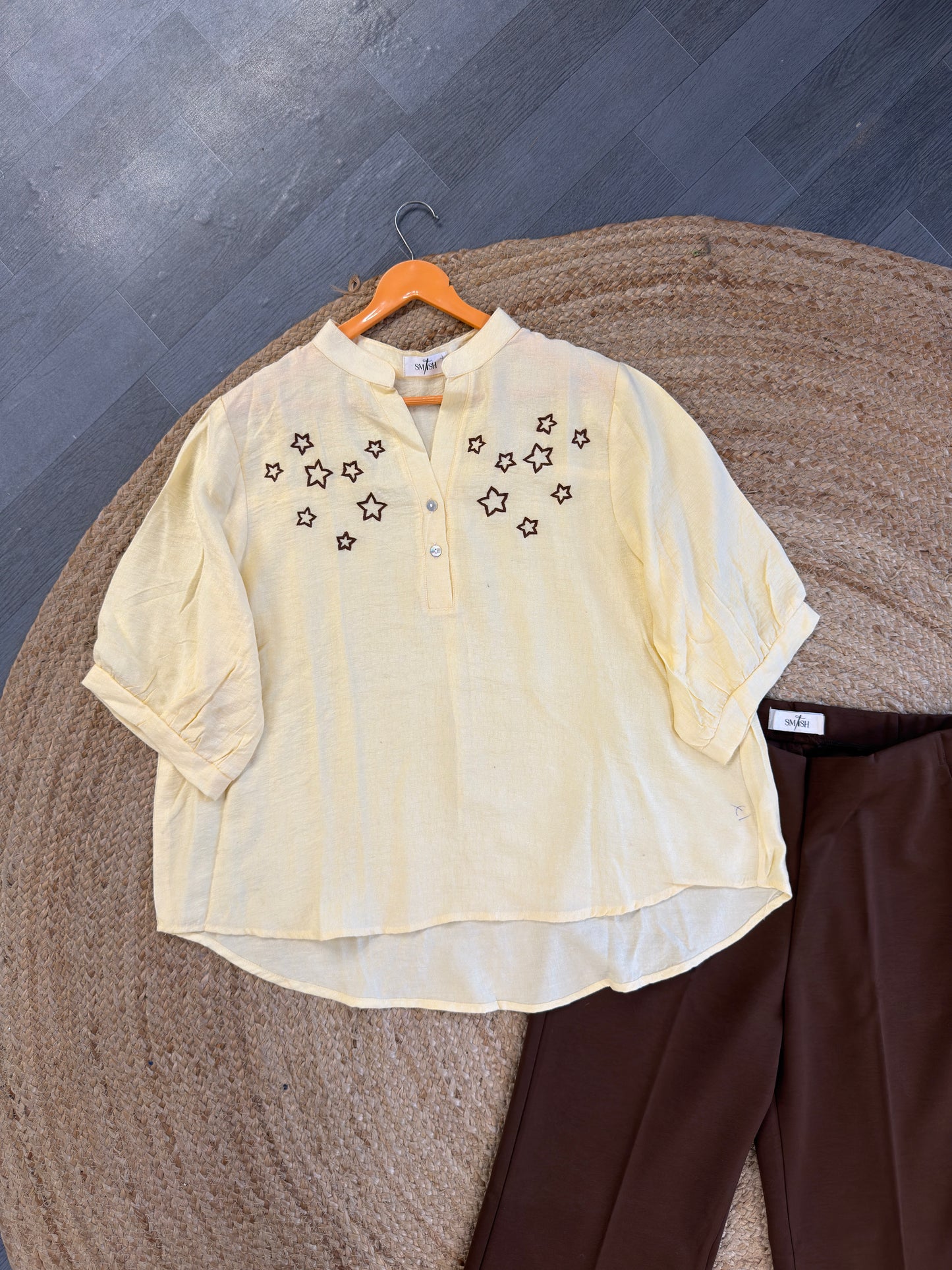 STAR EMBROIDERY TOP WITH BELL BOTTOM PANT SET