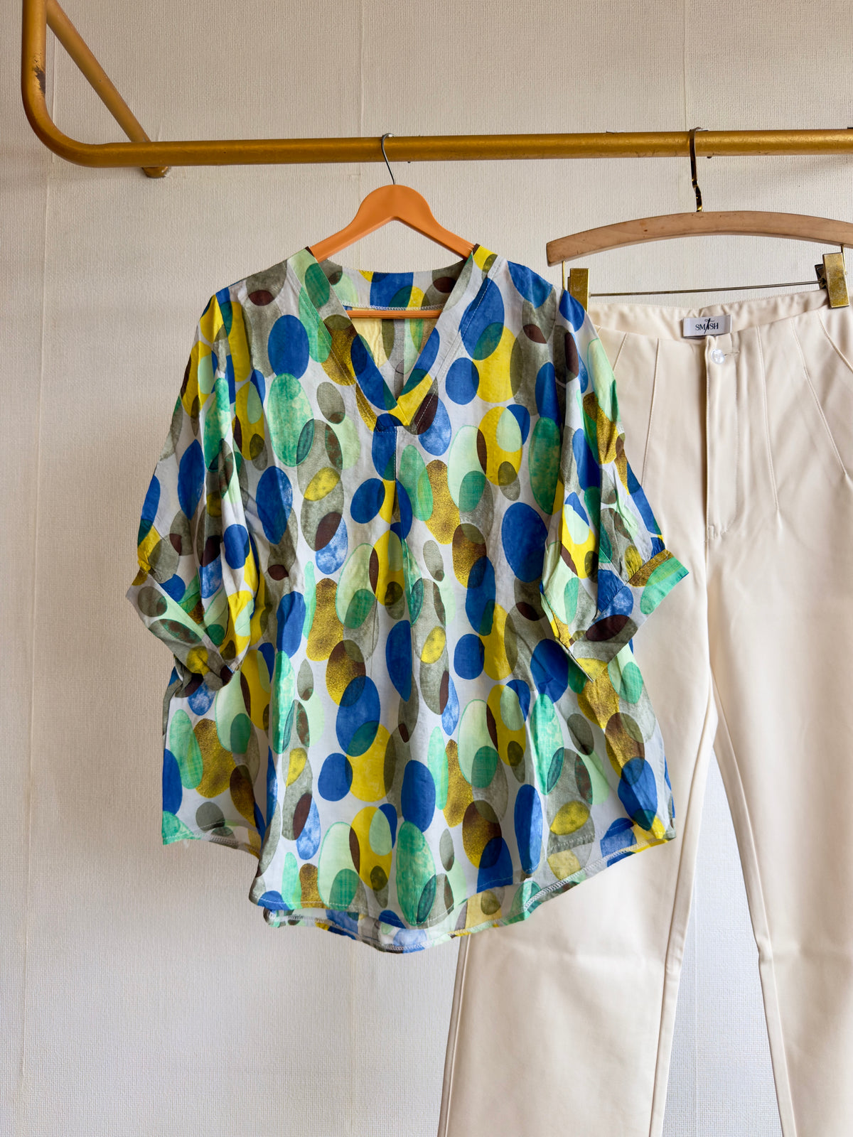 PRINT CASUAL COTTON TOP WITH STRAIGHT TROUSER PANT SET