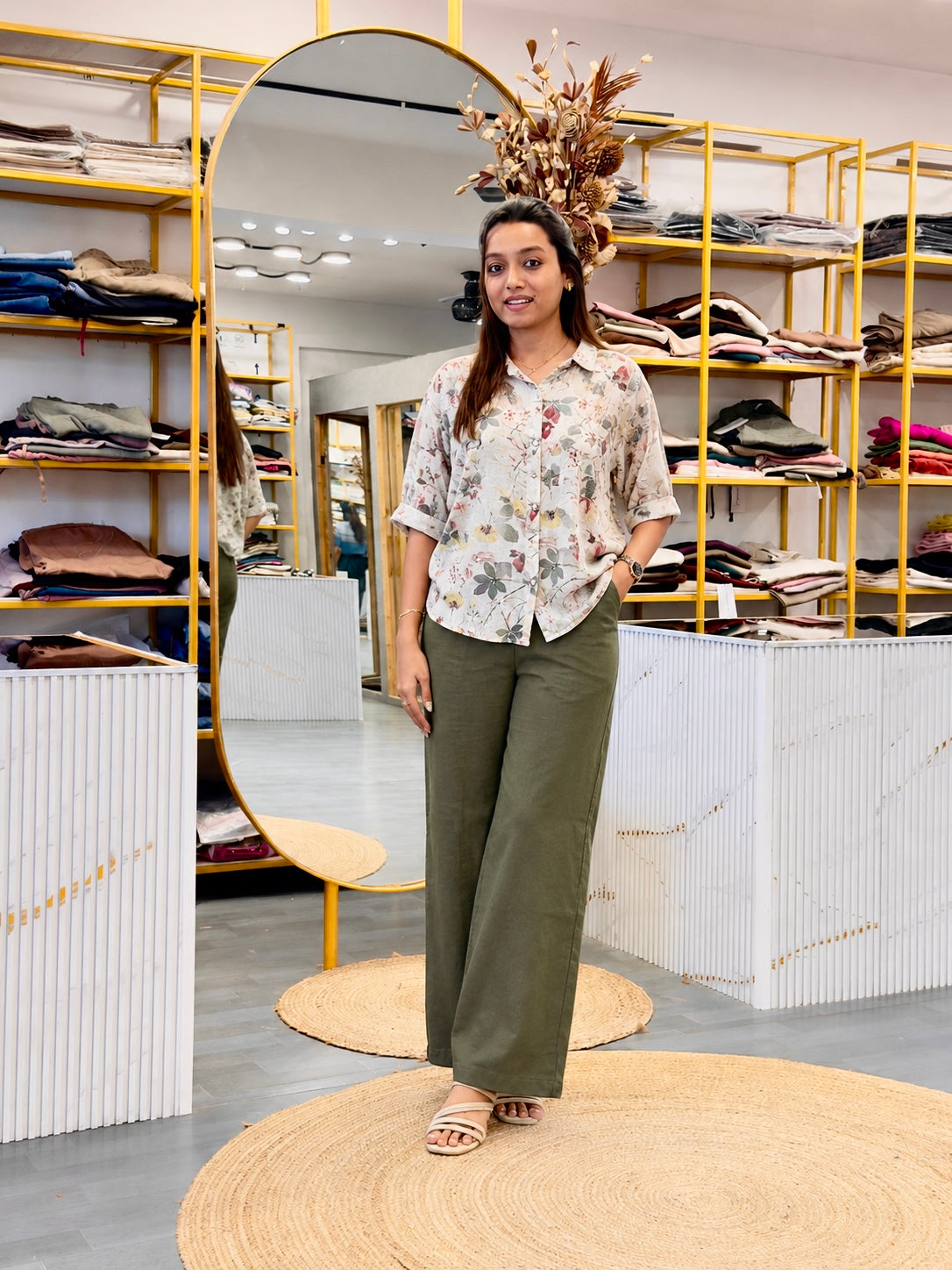 PRINT LINEN SHIRT WITH LINEN STRAIGHT PANT SET