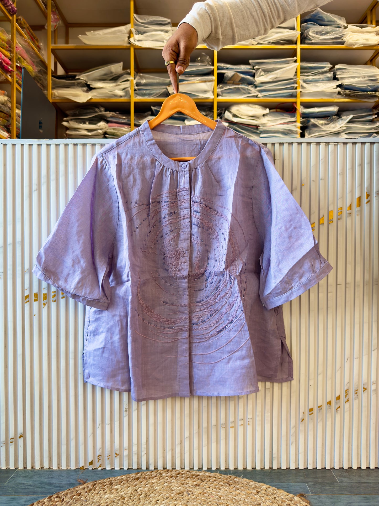 GALAXY EMBROIDERY PURE LINEN TOP