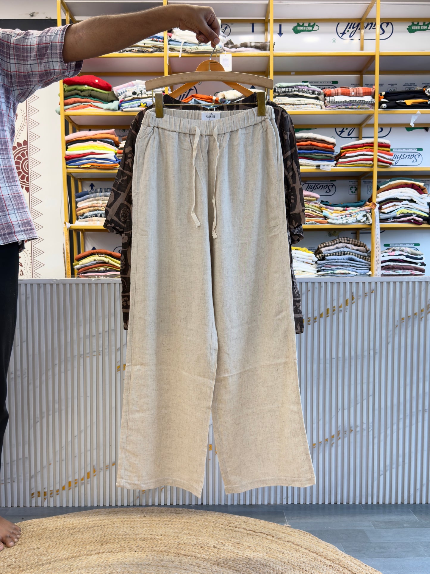 COTTON PRINT TOP  WITH LINEN PANT SET