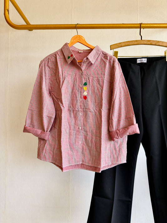 STRIP MUL COTTON EMBROIDERY SHIRT