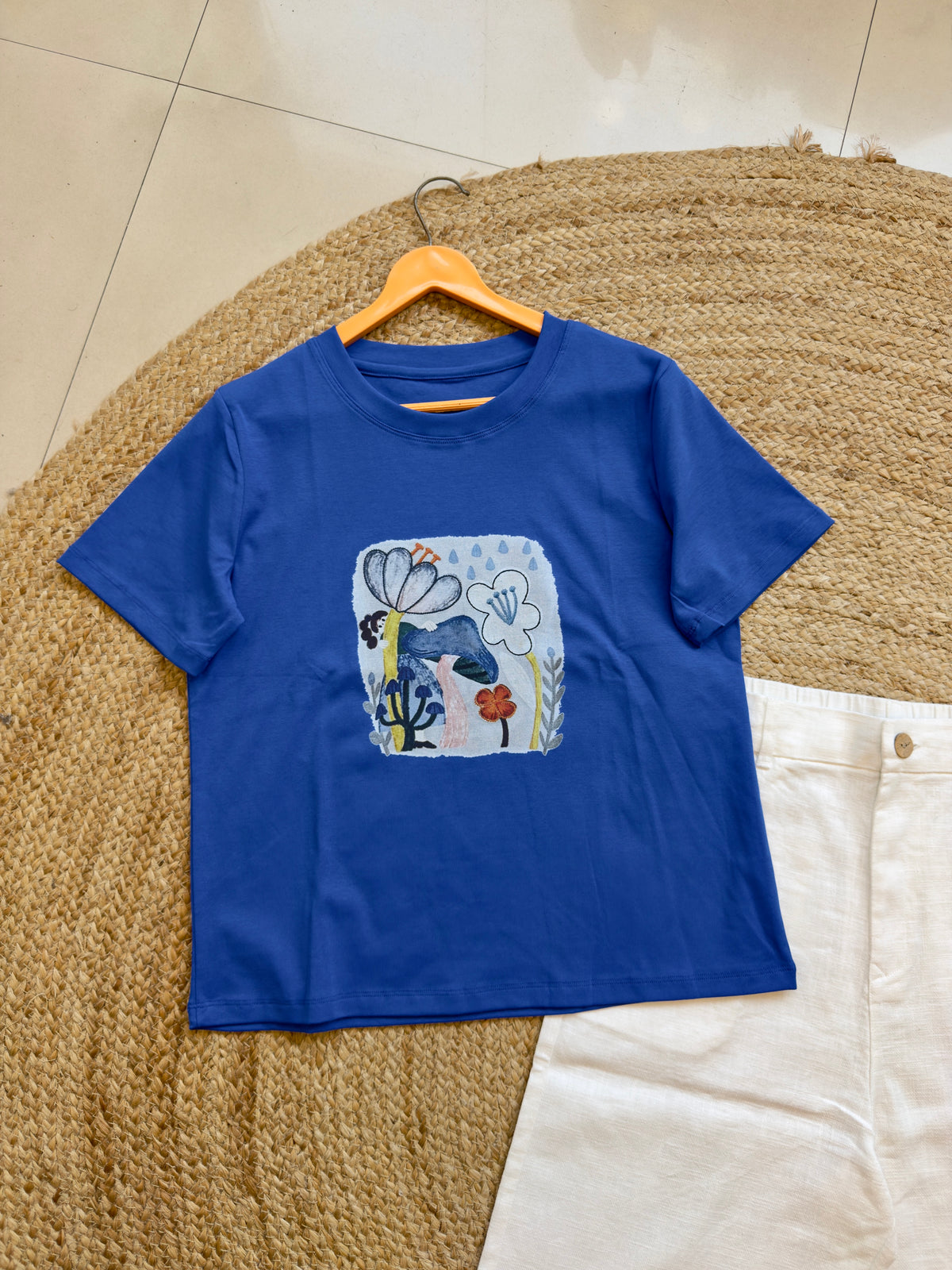 TRENDING COLOUR COTTON PRINT TSHIRT WITH LINEN STRAIGHT PANT SET