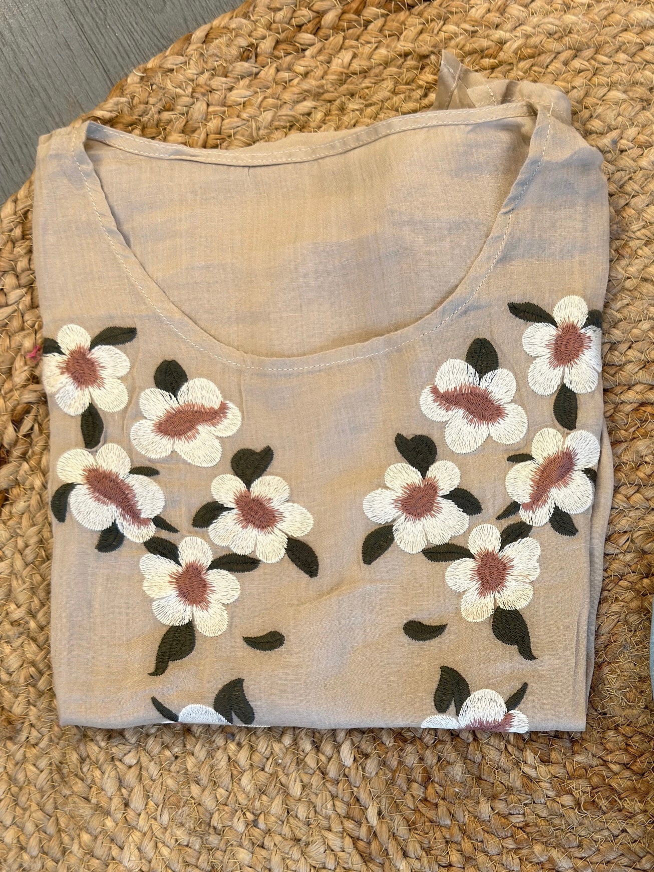 PREMIUM PURE LINEN FLOWER EMBROIDERY  TOP