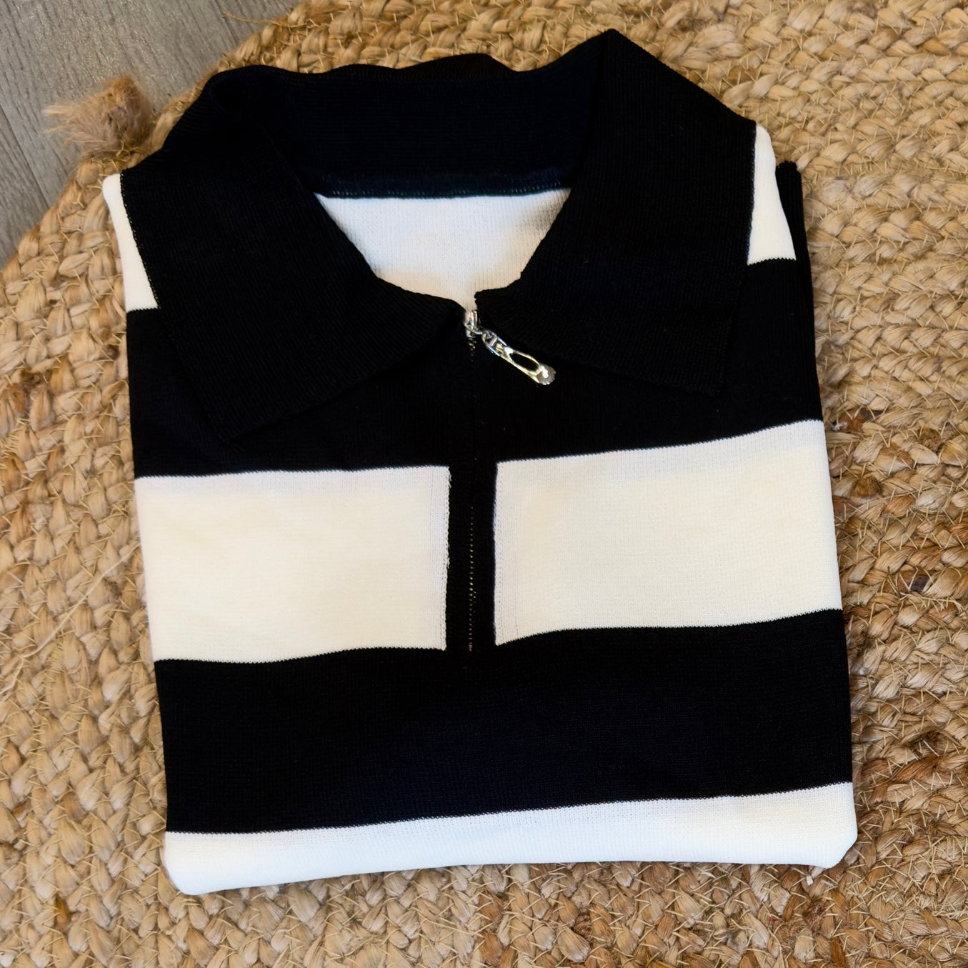 STRIPS POLO NECK ZIPPER KNITTING TSHIRT