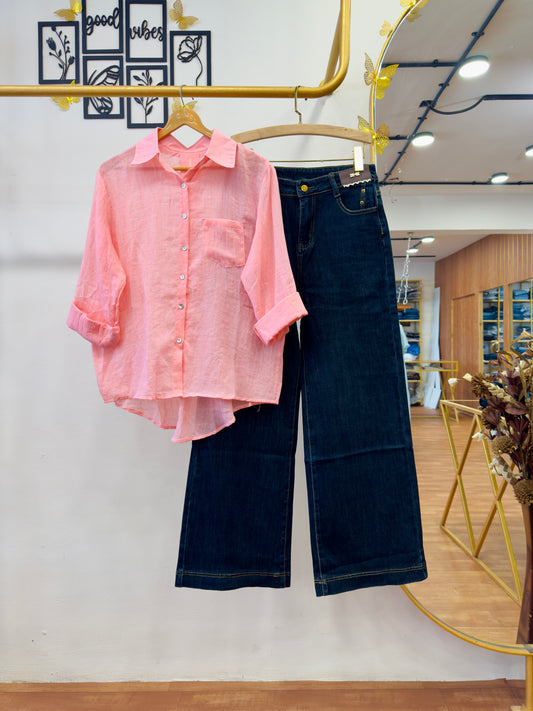PURE MUL COTTON SHIRT WITH STRAIGHT IMPORTED DENIM PANT SET
