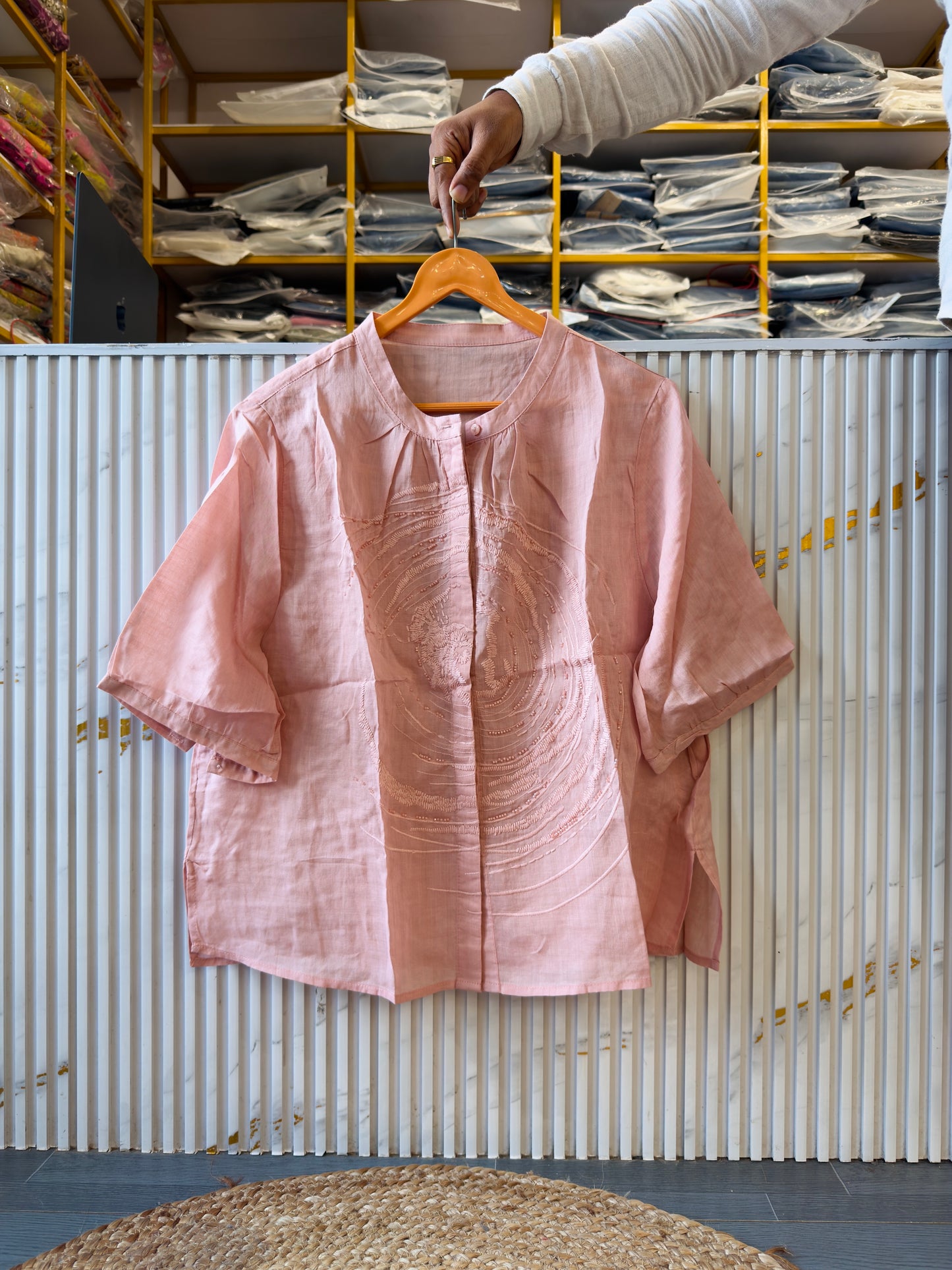 GALAXY EMBROIDERY PURE LINEN TOP