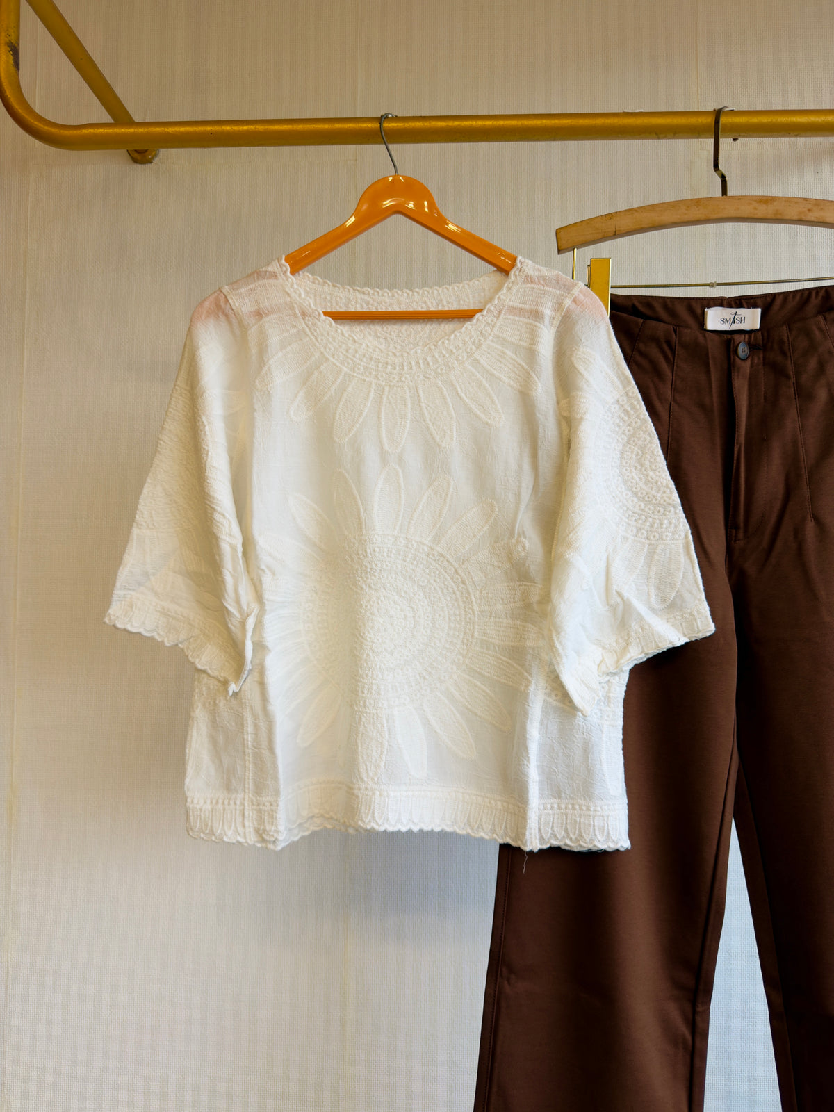 EMBROIDERY  TOP  WITH STRAIGHT FIT PANT SET