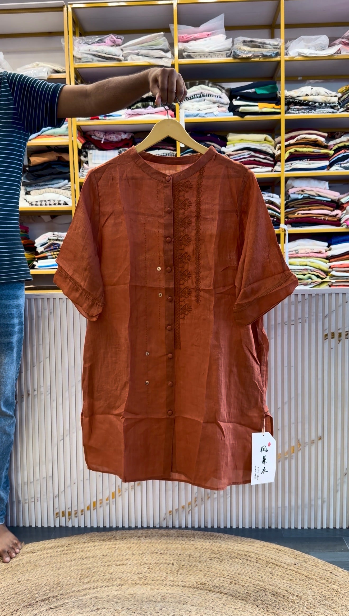 PURE LINEN EMBROIDERY TUNIC TOP