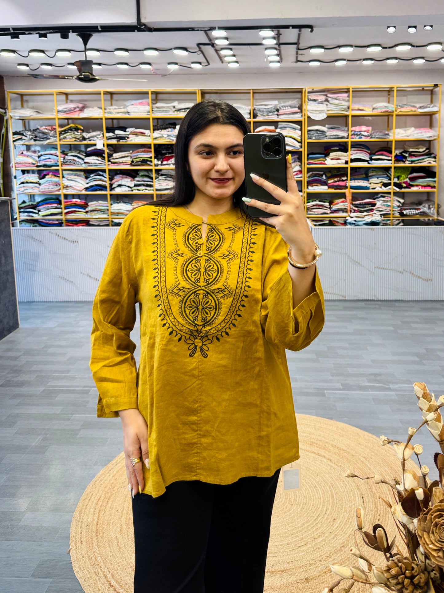 LINEN PREMIUM EMBROIDERY TUNIC STYLE TOP