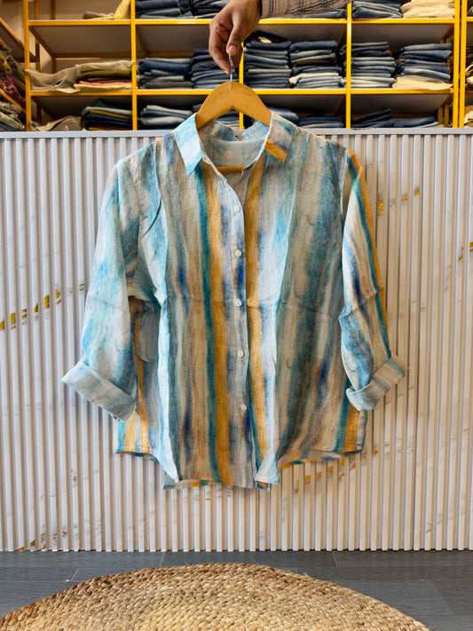 PREMIUM PURE LINEN STRIPS PRINT SHIRT