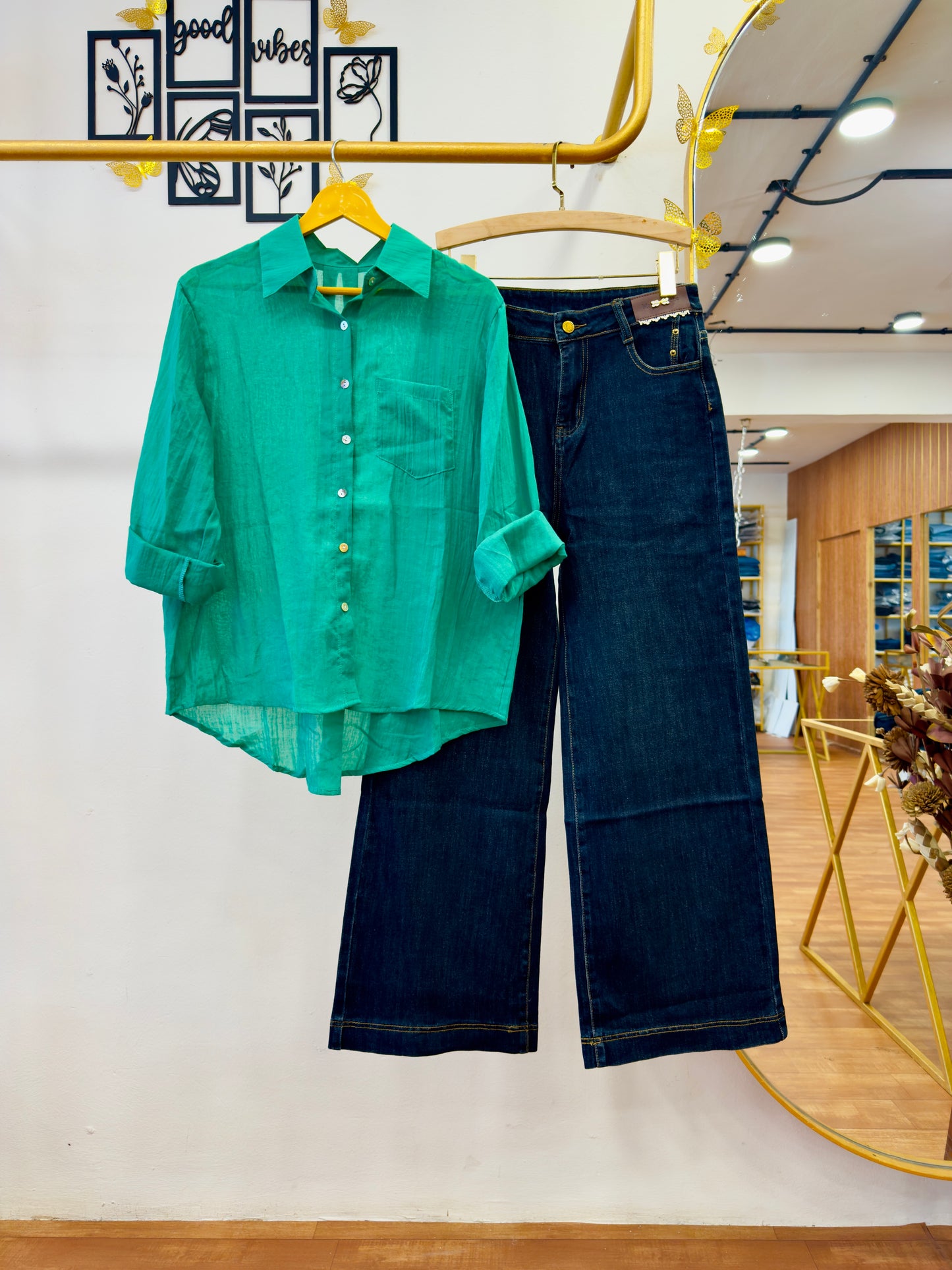 PURE MUL COTTON SHIRT WITH STRAIGHT IMPORTED DENIM PANT SET