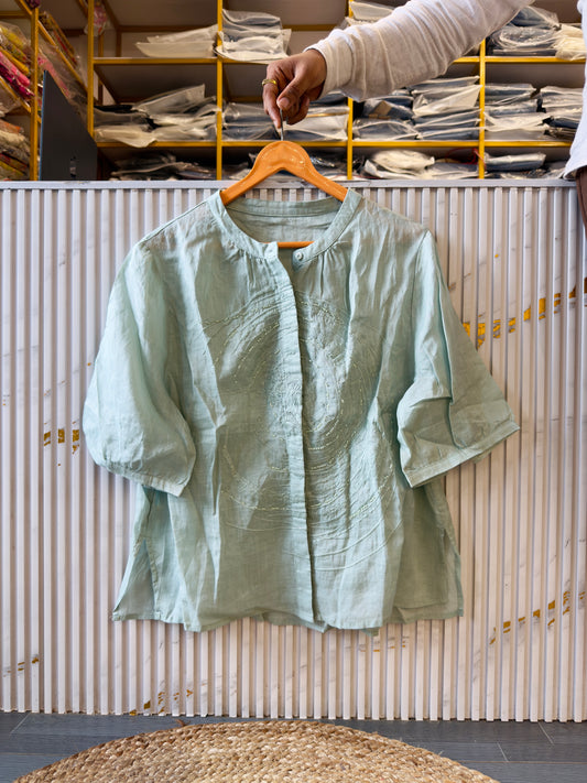 GALAXY EMBROIDERY PURE LINEN TOP