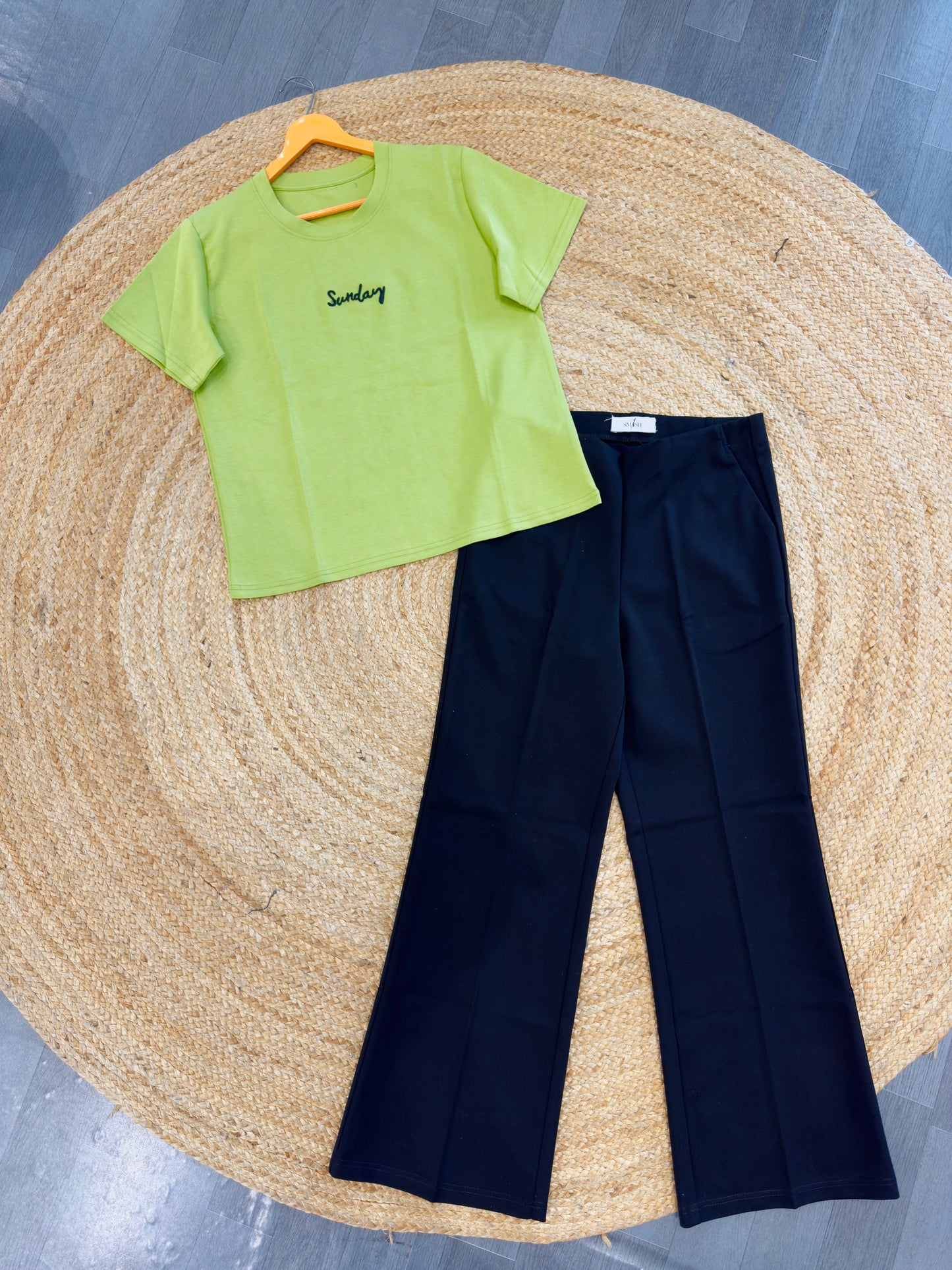 CASUAL EMBROIDERY TSHIRT  WITH BELL BOTTOM  PANT SET