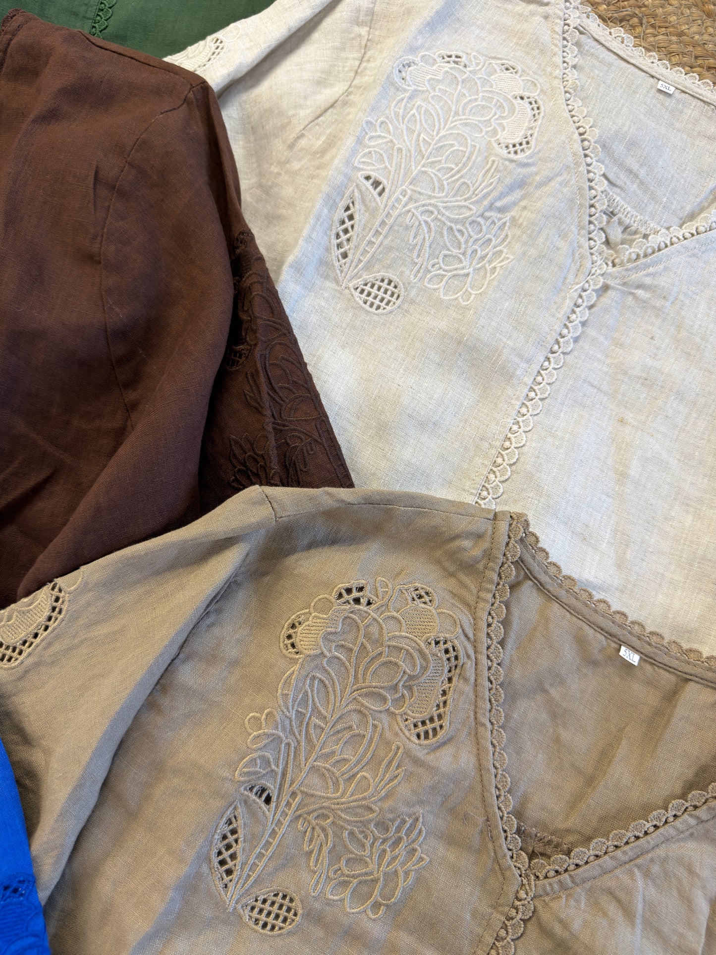 PURE LINEN V NECK EMBROIDERY SHIRT