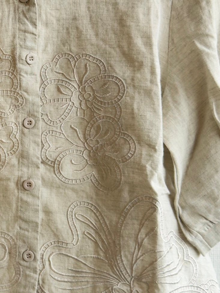 LINEN  FLOWER CUTWORK EMBROIDERY TOP