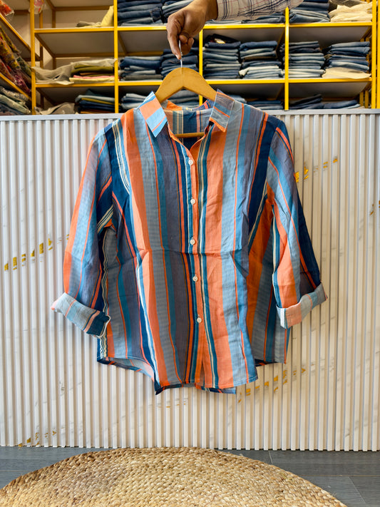 PREMIUM PURE LINEN STRIPS PRINT SHIRT