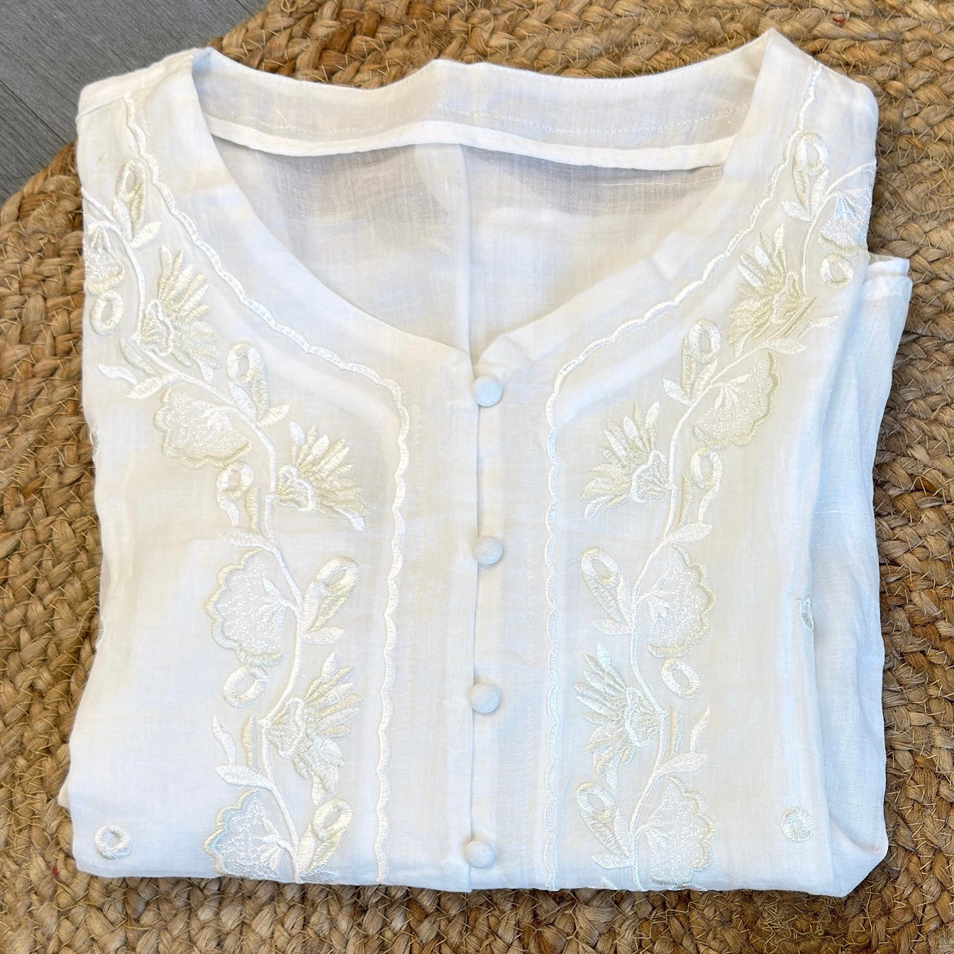 PREMIUM PURE LINEN V NECK EMBROIDERY  TOP
