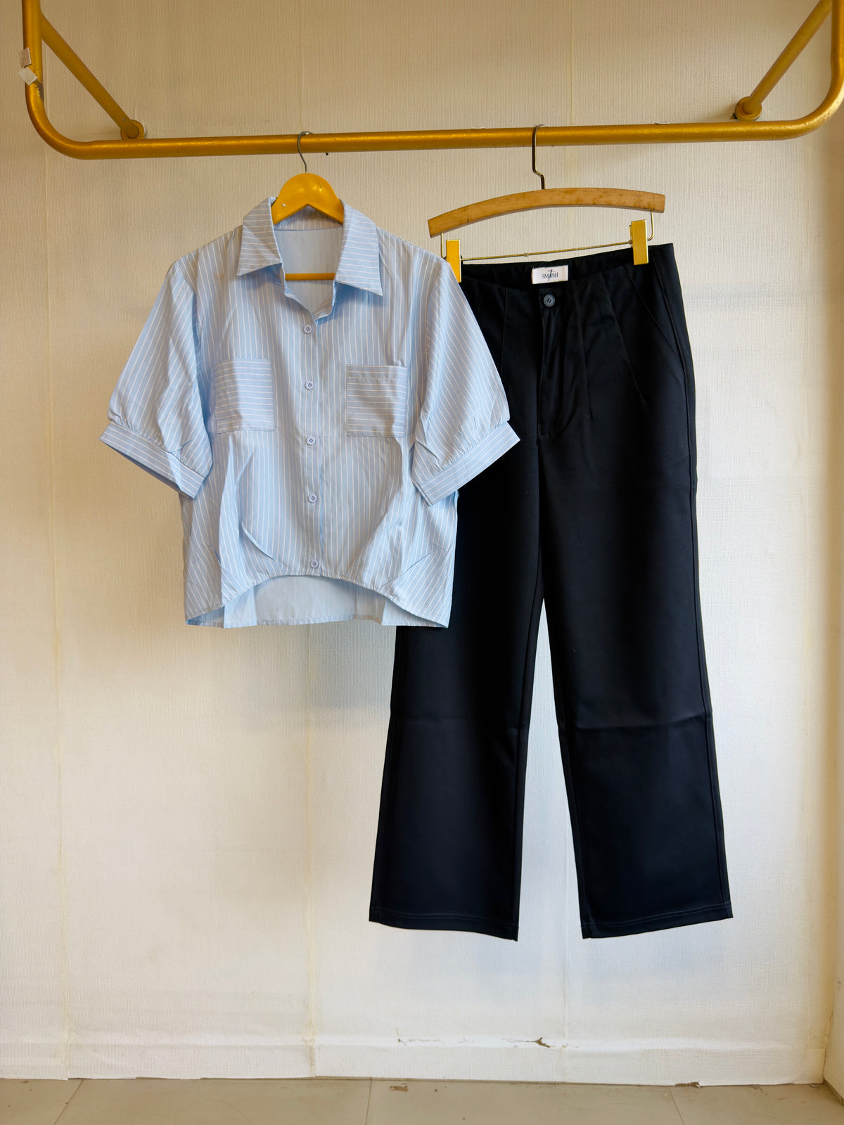 LIGHT BLUE STRIPS TOP  WITH STRAIGHT FIT PANT SET