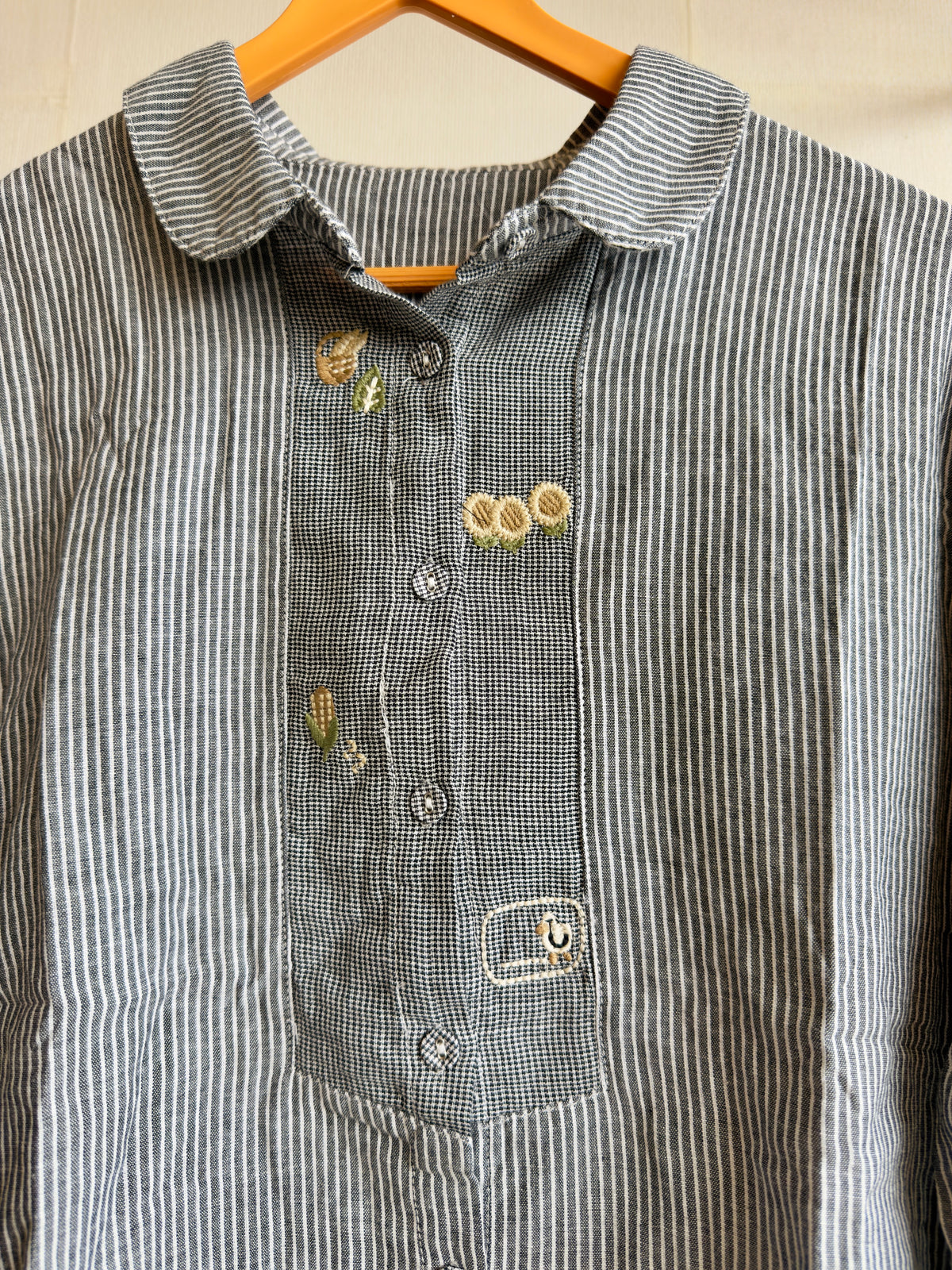 STRIPS MUL COTTON EMBROIDERY SHIRT