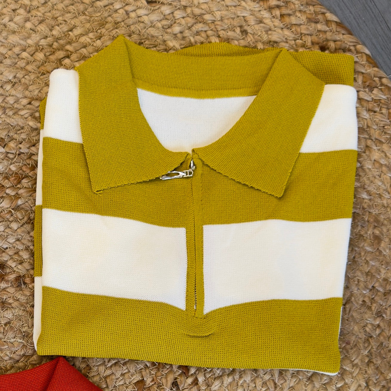 STRIPS POLO NECK ZIPPER KNITTING TSHIRT